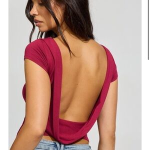 NWT Garage Cowl Back Backless Dark Cherry Burgundy Short Sleeve Cropped Top XXS